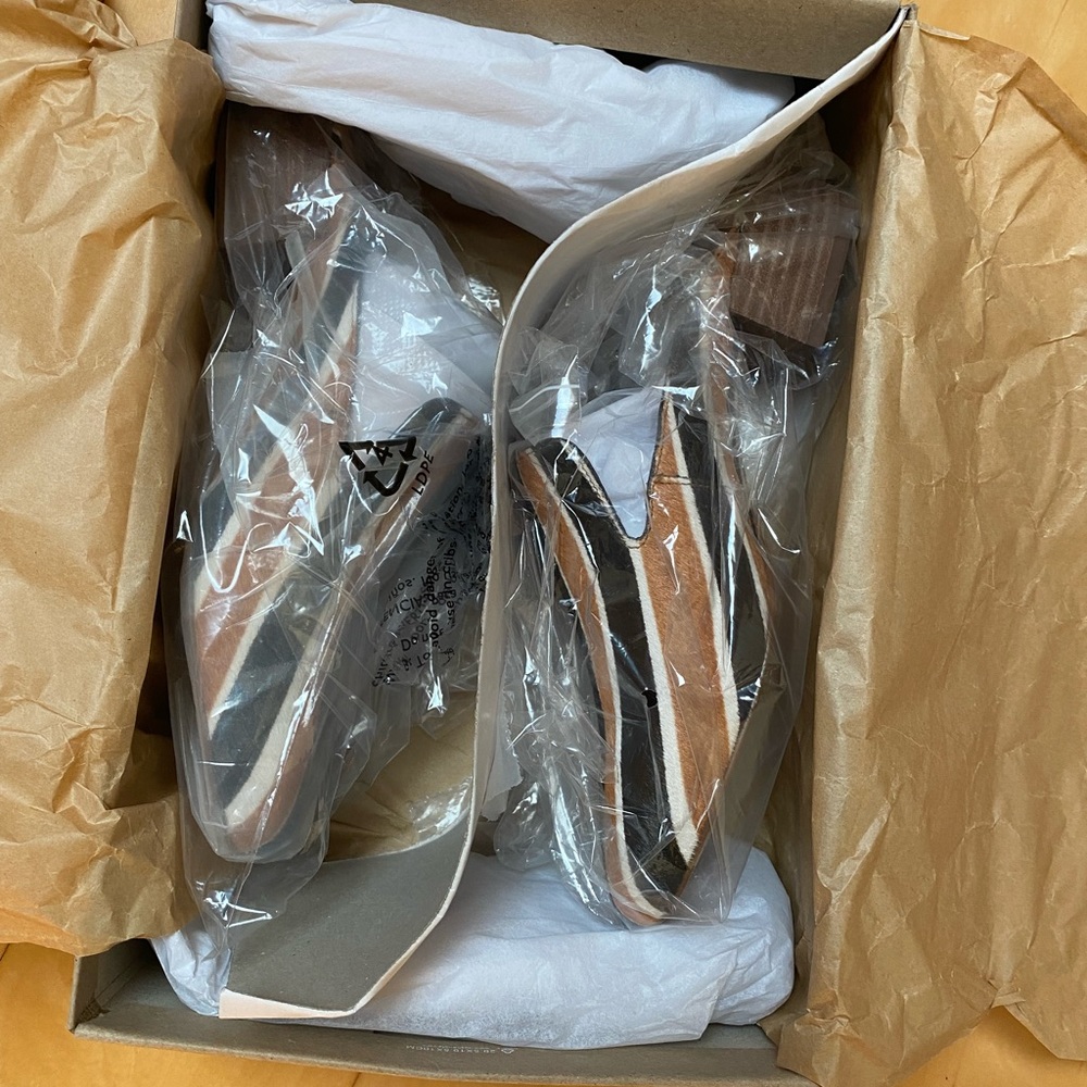 Maxwell mule shoes. Calf hair